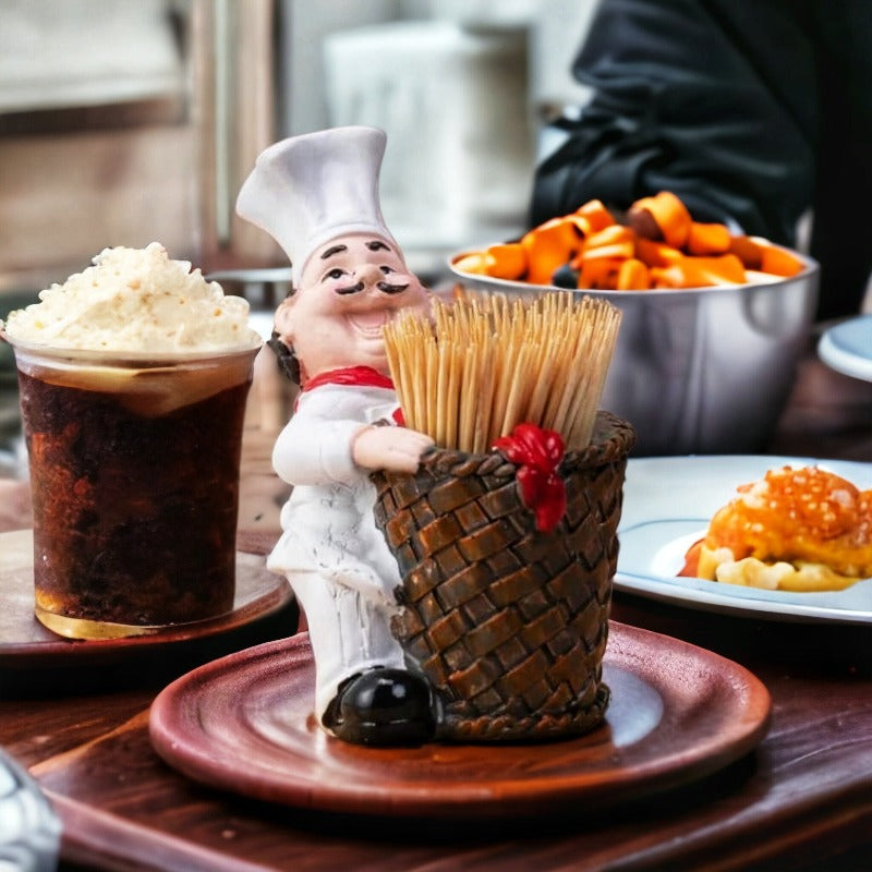 Statue De Chef Porte-cure-dents - Résine - Dimensions 10,5x7,5x6,5 Cm - Décoration De Table Pour Restaurant, Cuisine