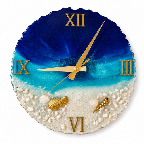 Horloge Murale Époxy Océan 35 cm – Artisanale & Silencieuse