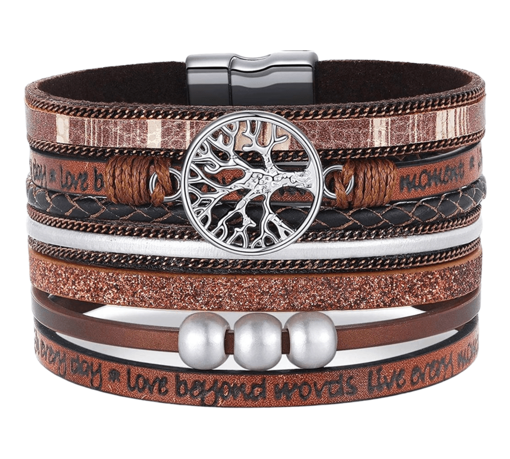 Bracelet Multi-rangs élastique Bleu Avec Breloque Arbre De Vie - Style Bohème Fait Main - Neuf Sans Emballage