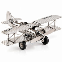 Avion Décoratif Vintage en Métal Argenté – Miniature Biplan Rétro