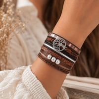 Bracelet Bohème en Cuir avec Symbole Arbre de Vie