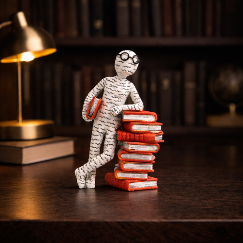 Statuette Lecteur avec Livres – Idée Cadeau pour Amoureux de Lecture